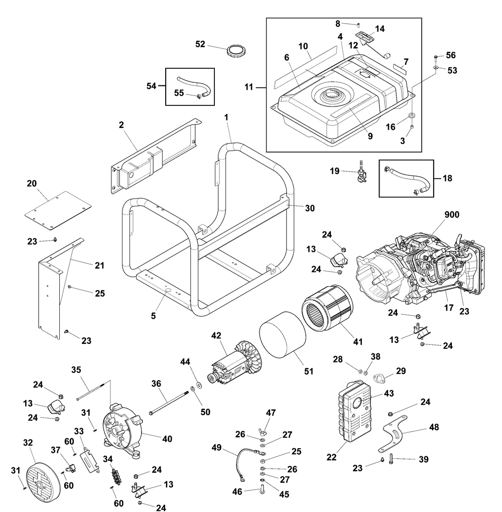 Main Unit Diagram and Parts List for 030736-02  Briggs and Stratton Generator